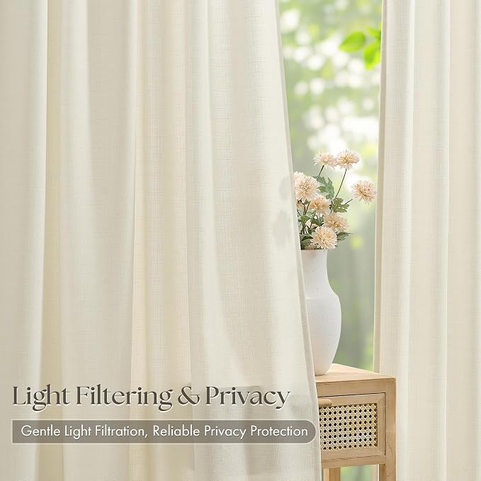 Cream Beige Pinch Pleated Linen Curtains 102 Inch 4 Panels Set - Image 3