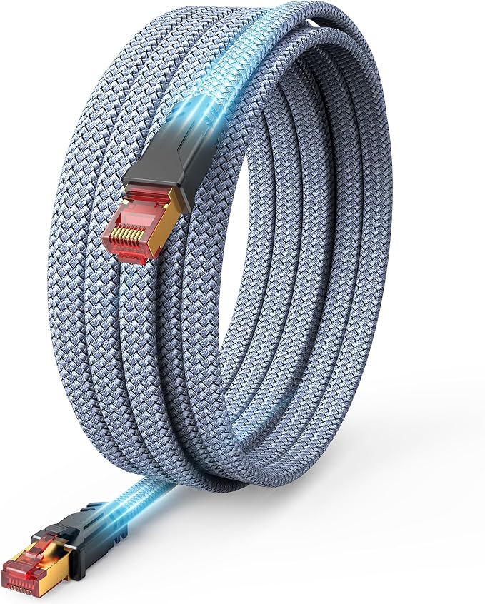 Snowkids Cat 8 Ethernet Cable 65 FT, Braided Heavy Duty High Speed by Snowkids