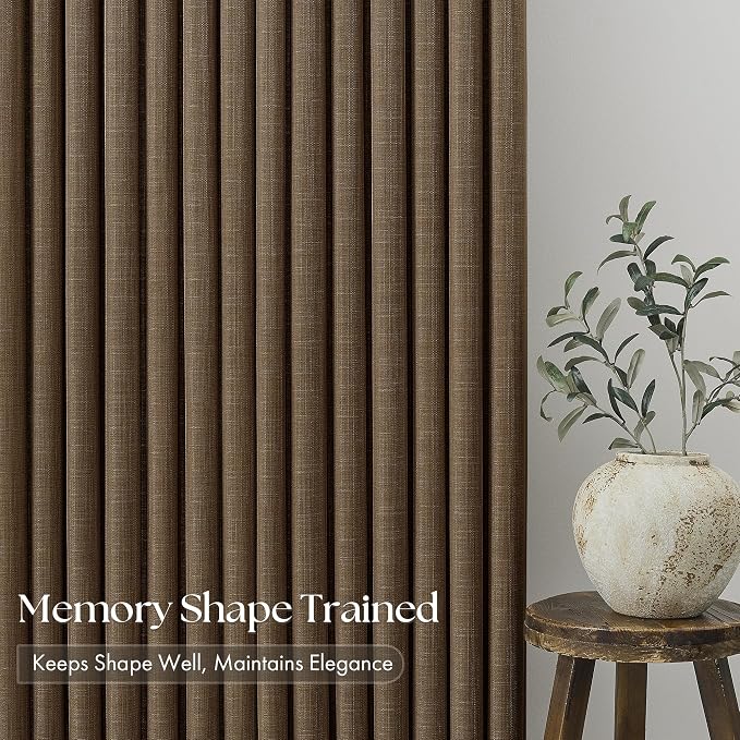 Pleated Chocolate Brown Semi Sheer Sliding Door Curtains 105 Inches Long 4 - Image 4